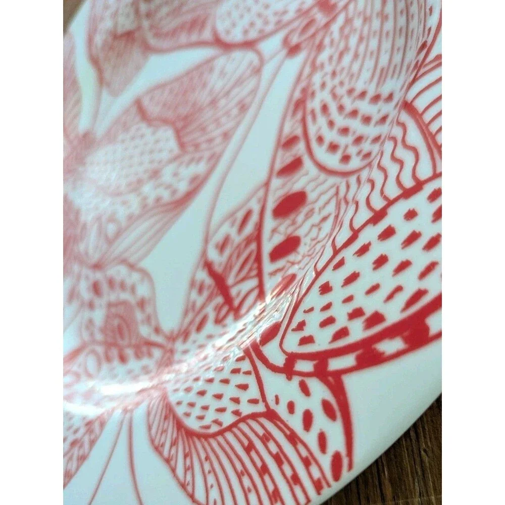 Anthropologie Dinner Plate Red White Butterfly Art NEW Glossy 10.75